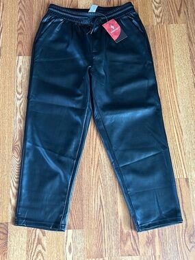 NWT Santiny Black Faux Leather Cropped Pants High Waisted Straight Leg Size L